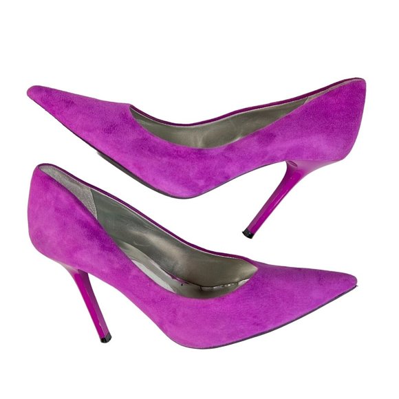 GUESS Merilyn Pumps Size 9 M Pointy Toe Stiletto Suede Leather Fuchsia Purple - Picture 3 of 11